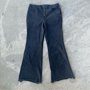 Maurices Jeans 16R High Rise Button Fly Flare Jeans Black Raw Hem Stretch Denim